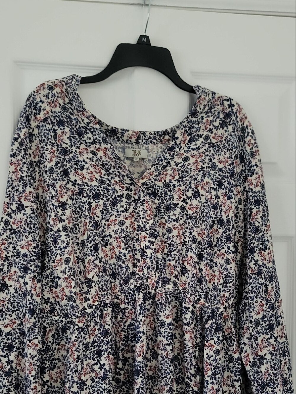 True Craft Pink & Navy Floral Long-Sleeve Tiered Dress - Picture 2 of 4